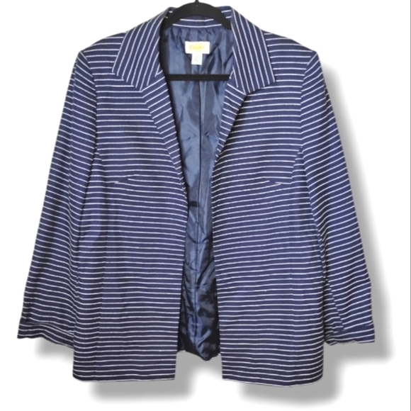 Vintage Talbots Blazer 16 Made in Japan Navy/White Pinstripe Open Front Preppy - Picture 1 of 9